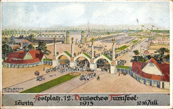 Künstler Ak Klemm, J., Leipzig in Sachsen, 12. Deutsches Turnfest 1913, Festplatz