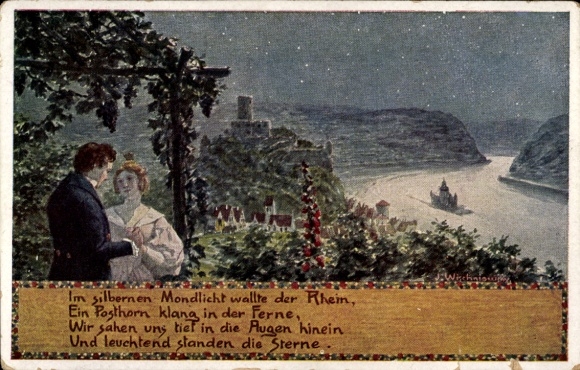 Künstler Ak Wirchniowsky J., Deutsche Liebeslieder, Im silbernen Mondlicht wallte der Rhein