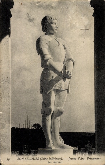 Ak Rouen Bon Secours Seine-Maritime, Jeanne d'Arc, Gefangene von Barrias, Denkmal