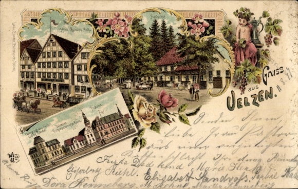 Litho Uelzen in Niedersachsen, Hotel Deutsches Haus, Fischerhof
