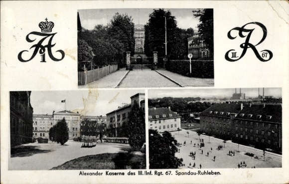 Ak Berlin Spandau Ruhleben, Alexander-Kaserne III. Infanterie-Regiment 67