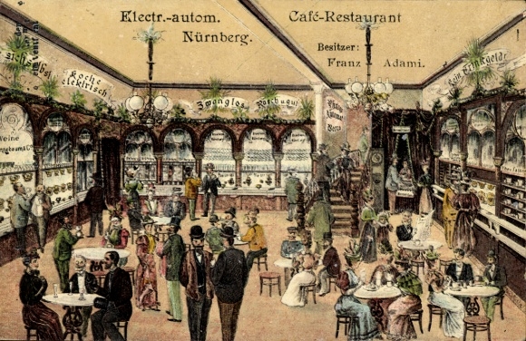 Ak Nürnberg, Electr.-automatisches Café Restaurant, Bes. Franz Adami