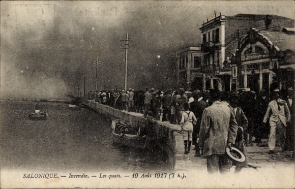 Ak Thessaloniki Saloniki Griechenland, Incendie, Les quais, 1917