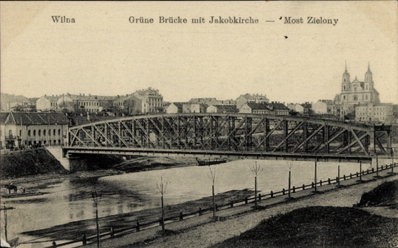 Ak Vilnius Wilna Litauen, Grüne Brücke, Jakobskirche,  Fluss,  