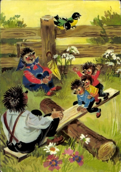 Ak Igel Mecki mit Kindern auf dem Spielplatz