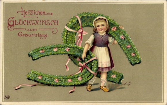 Ak Herzlichen Glückwunsch zum Geburtstag, Mädchen, Hufeisen