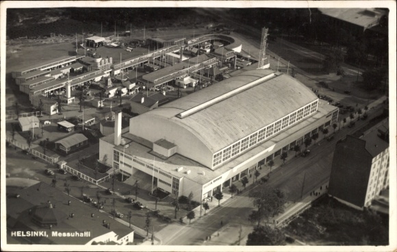 Ak Helsinki Helsingfors Finnland, Messuhalli, Fliegeraufnahme