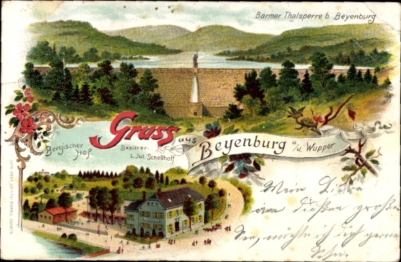 Litho Beyenburg Wuppertal in Nordrhein Westfalen, Bergischer Hof, Barmer Talsperre