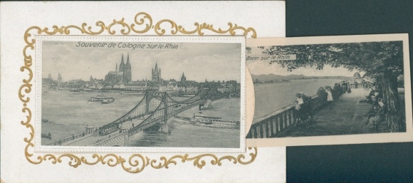 Leporello Ak Köln am Rhein, Stadtansicht, Dom, Brücke, Rheinufer in Bonn