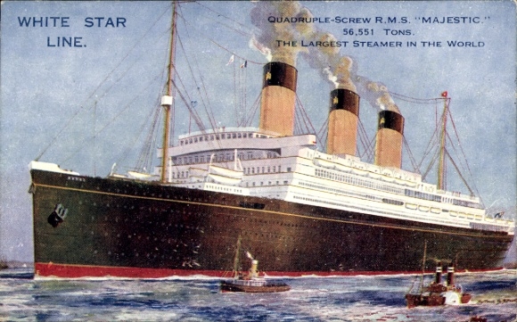 Künstler Ak Vierschrauben-Dampfer RMS Majestic, White Star Line