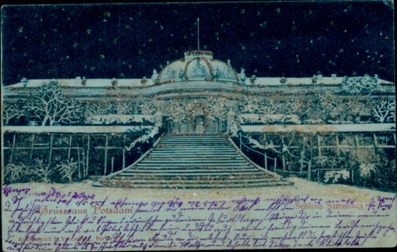 Glitzer Ak Potsdam, Schloss Sanssouci