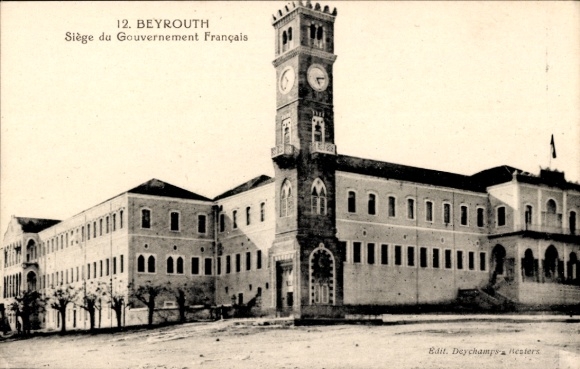Ak Beirut Beyrouth Libanon, 12. BEYROUTH, Sitz der französischen Regierung, Uhrturm, Gebäude