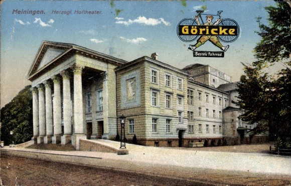 Ak Meiningen in Thüringen, Herzogliches Hoftheater, Werbung Fahrräder Göricke