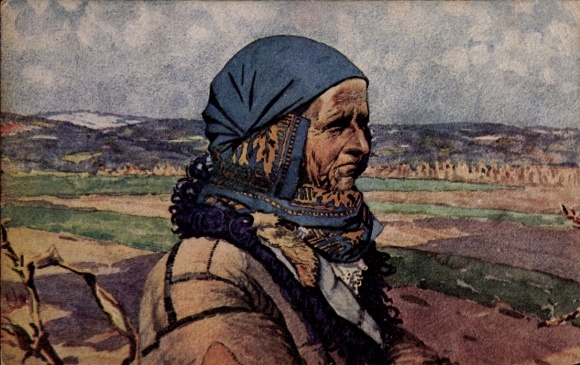 Künstler Ak Uprka, Joza, Vazani Satku, alte Frau mit Kopftuch