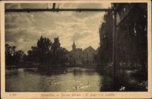 Ak Montevideo Uruguay,  Parque Urbano, El Lago, das Schloss, Wasser, Bäume, Enten