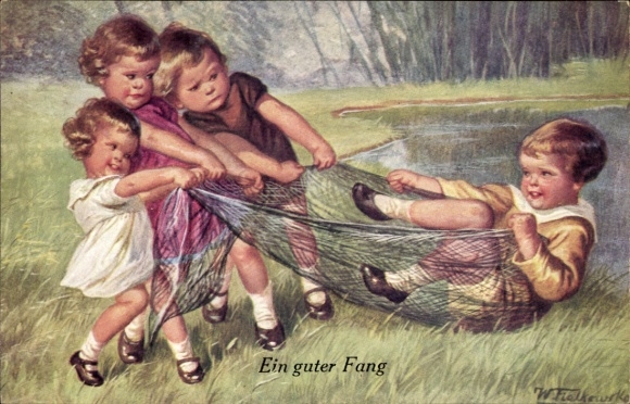 Künstler Ak Fialkowska, Wally, Ein guter Fang