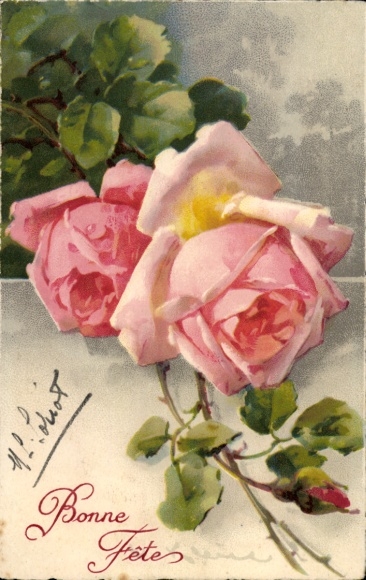 Künstler Ak Catharina Klein, Rosa Rosen, Glückwunsch