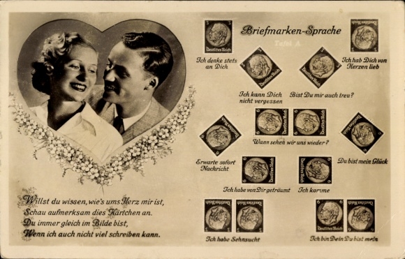 Briefmarken Ak Briefmarkensprache, Tafel A, Liebespaar, Herz