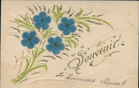 Material Ak Souvenir, Blaue Blumen