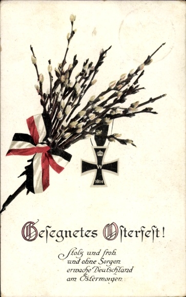 Ak Glückwunsch Ostern, Weidenkätzchen, Eisernes Kreuz