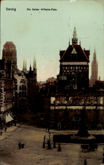 Ak Gdańsk Danzig,  Kaiser Wilhelm-Platz,  Gebäude, Brunnen