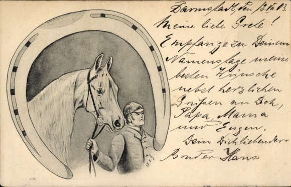 Ak Reiter, Pferd, Hufeisen