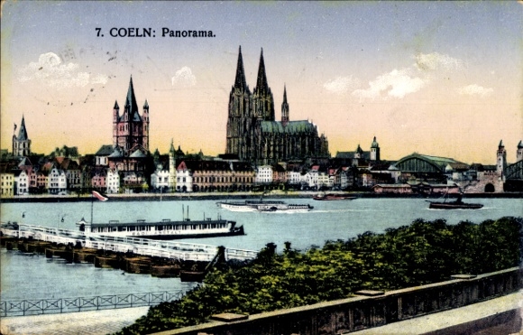 Ak Cöln Köln am Rhein, Panorama, Dom, Schiffbrücke