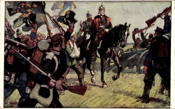 Künstler Ak Jank, Angelo, Kaiser Wilhelm I., Ritt um Sedan 1870