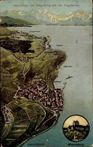 Ak Felle, Eugen, Meersburg am Bodensee, Umgebung aus der Vogelschau