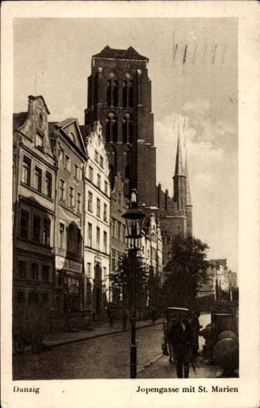 Ak Gdańsk Danzig,  Jopengasse, St. Marien,  Gebäude, Straßenansicht