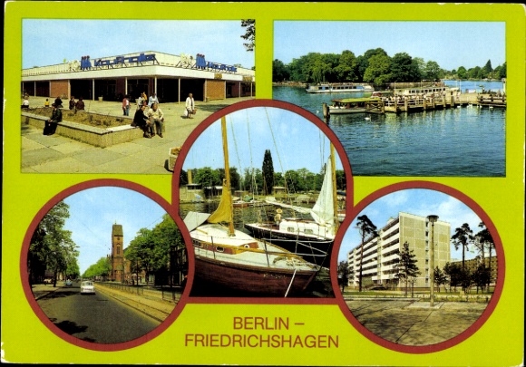Ak Berlin Köpenick Friedrichshagen, Kaufhalle, Anlegestelle der Weißen Flotte, Bölschestraße