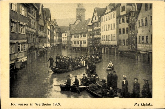 Ak Wertheim am Main, Hochwasser 1909, Marktplatz