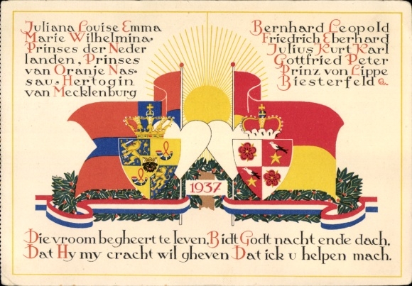 Wappen Ak Prinzessin Juliana, Prinz Bernhard 1937