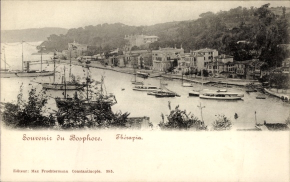 Ak Tarabya Therapia Konstantinopel Istanbul Türkei, Souvenir du Bosphore,  Schiffe im Wasser, Ufe
