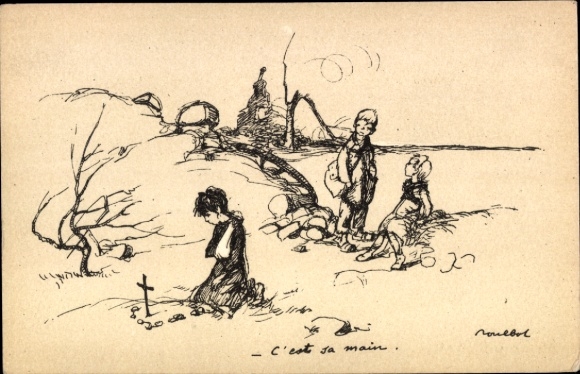 Künstler Ak Poulbot, Francisque, Kind am Grab