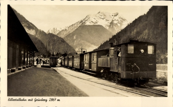 Ak Mayrhofen im Zillertal Tirol, Zittertalbahn mit Grünberg