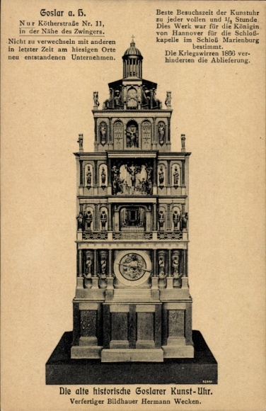 Ak Goslar am Harz, Original Goslarer Kunstuhr, Marktkirchhof 2