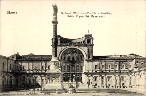 Ak Vatikan Rom Lazio, Vorderansicht des Palazzo Vaticano, Statue, Garten,  Architektur