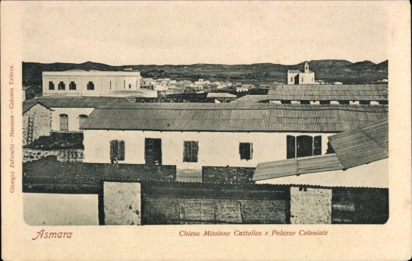 Ak Asmara Eritrea,  Chiesa Missione Cattolica, Palazzo Coloniale, Giorgio Zafirachi