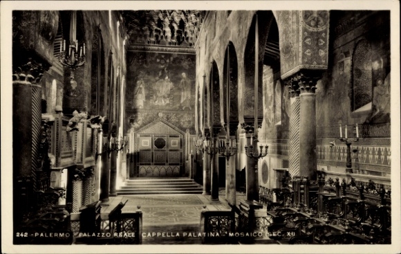 Ak Palermo Sizilien Sicilia Italien,  Palazzo Reale, Cappella Palatina, Mosaik, Innenansicht