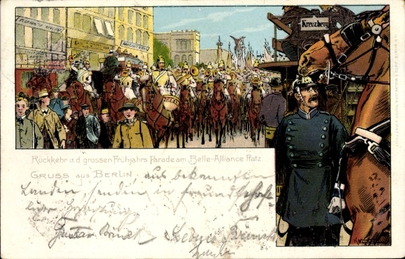 Künstler Litho Berlin, Rückkehr von der großen Frühjahrs Parade am Belle-Alliance Platz