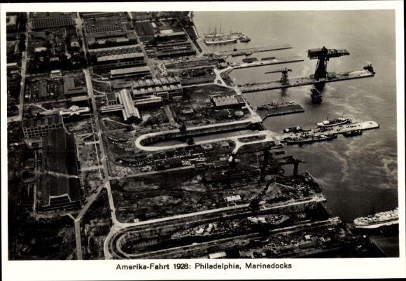 Sammelbild Zeppelin Weltfahrten Nr. 139 Amerika-Fahrt 1928, Philadelphia, Marinedocks