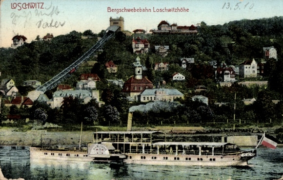 Ak Dresden Loschwitz, Bergschwebebahn Loschwitzhöhe, Dampfschiff Karlsbad