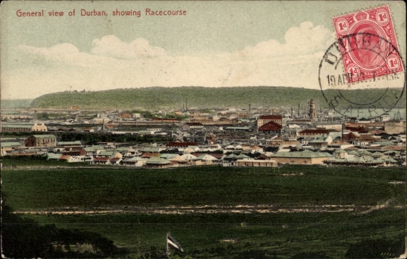 Ak Durban Südafrika, Panoramablick auf  Rennbahn, Poststempel, farbige 