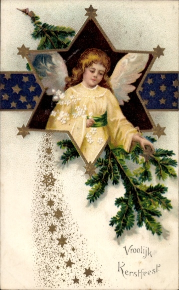 Ak Glückwunsch Weihnachten, Engel, Tannenzweige