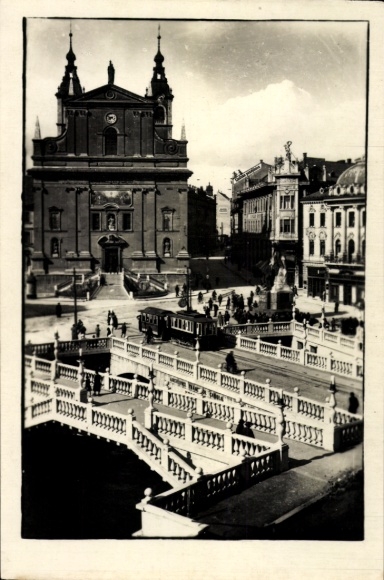 Ak Ljubljana Laibach Slowenien, Brücke, Menschen, Gebäude,  Tromostovje
