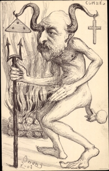Künstler Ak Orens, Karikatur, Dreyfus Affäre, Émile Combes als Teufel