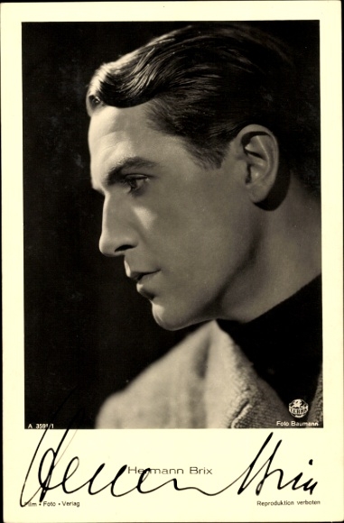 Ak Schauspieler Hermann Brix, Portrait im Profil, Autogramm