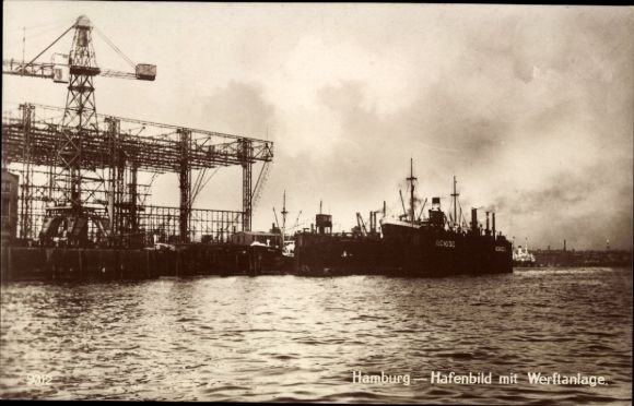 Ak Hamburg Mitte St. Pauli, Hafenbild mit Werftanlage