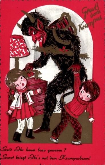 Ak Krampus wird Kinder bestrafen